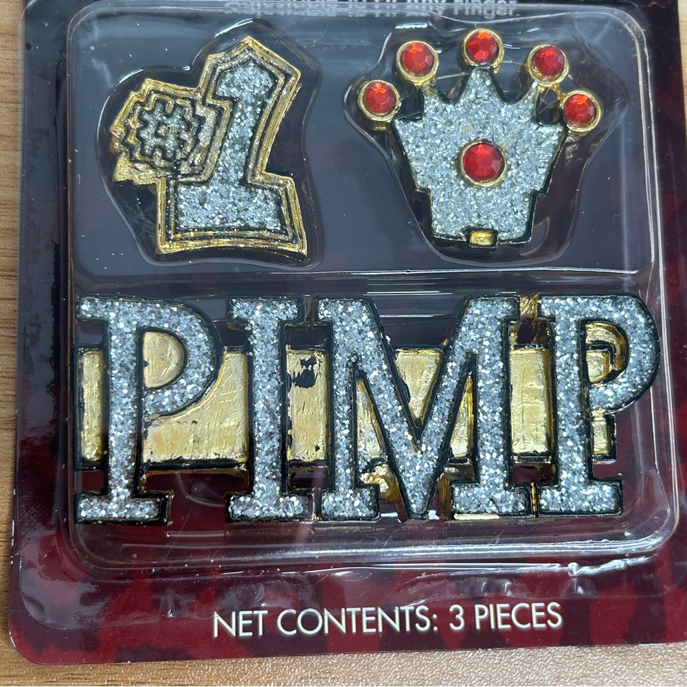 Adult Pimp Halloween Costume Bling Rings Plastic Silver Crown #1 Rap Cosplay NEW - Picture 7 of 11